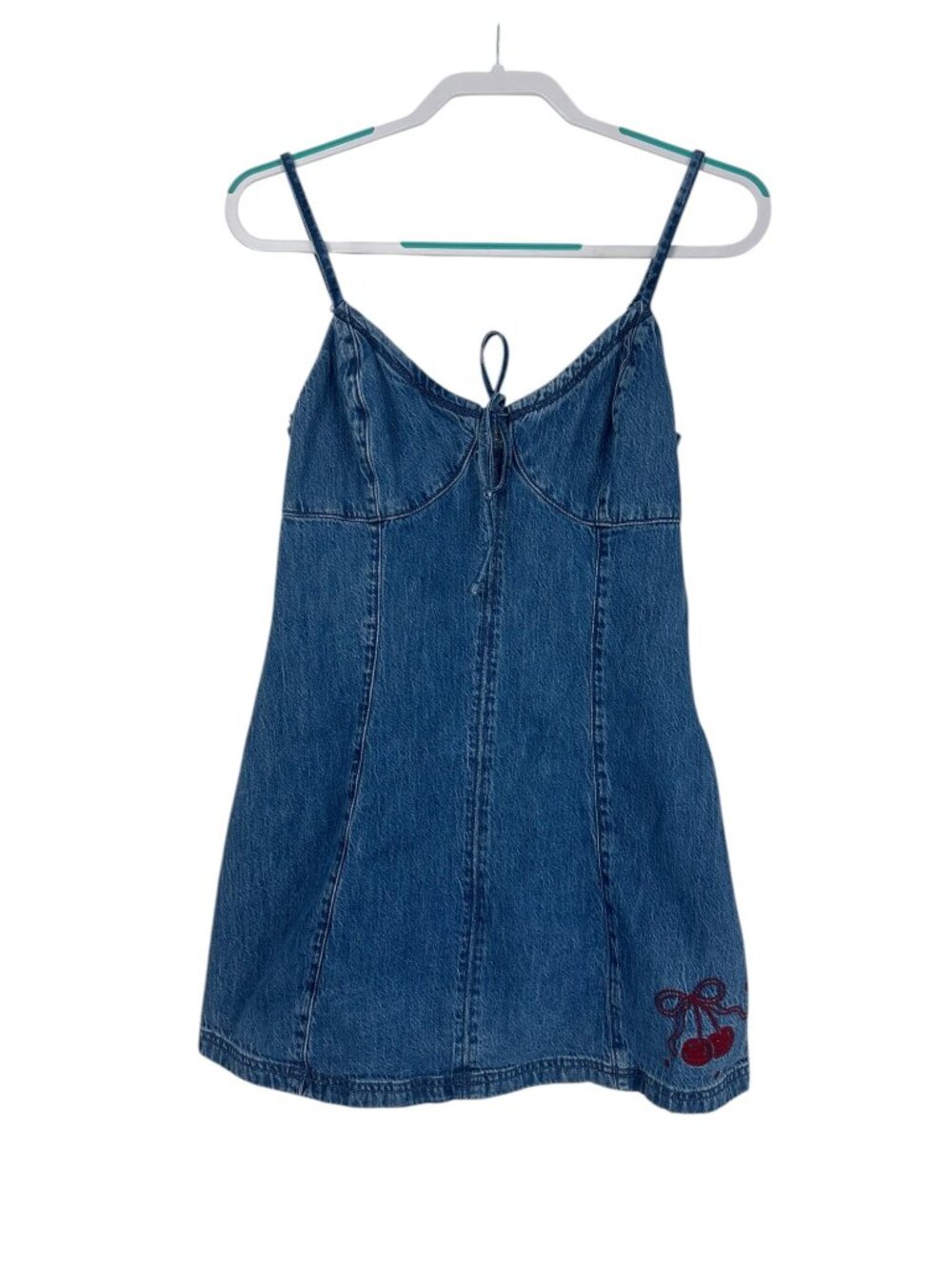 Hollister Denim Dress Women's M Y2K Cherry Embroidered Cami A-line Slip Coquette - Picture 2 of 9